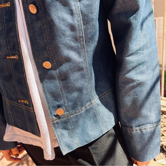 Vintage 90s Y2K Guess USA Rigid Denim Jean Trucker Jacket Cottagecore West M - Picture 10 of 12